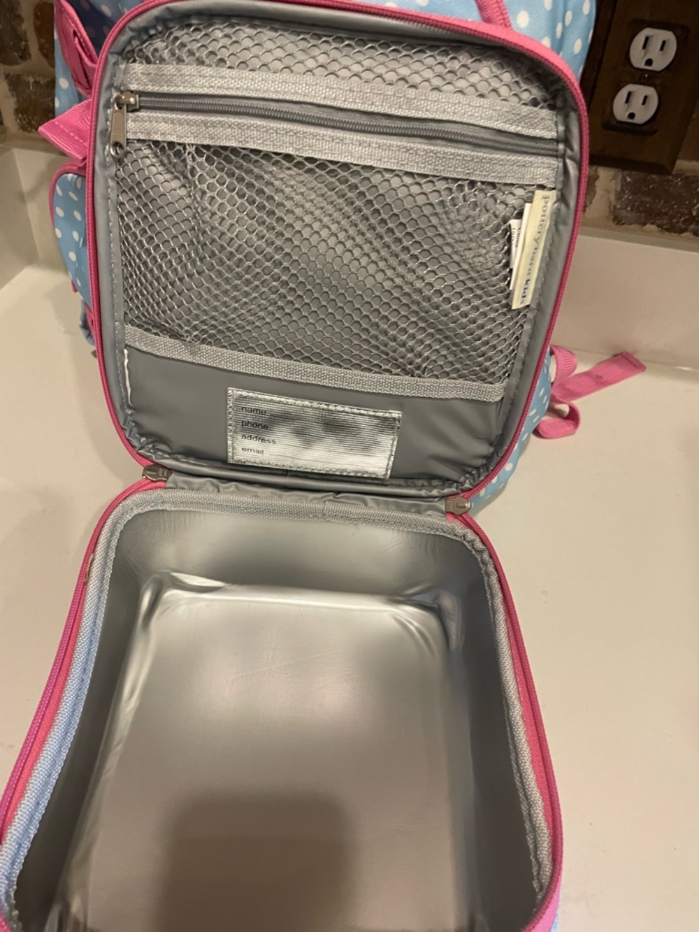 Pottery Barn Kids Blue Polka Dot Backpack & Lunch Bag with Pink Trim - Picture 7 of 10